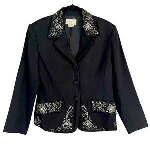 RARE Vtg Cache beaded jeweled 3 button black wool jacket top blazer unworn